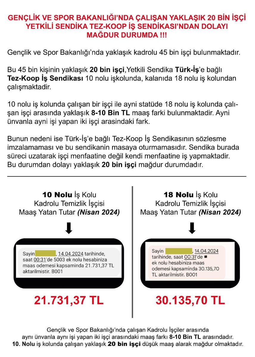Tez-Koop İş sendikasını #uyarıyorum  20 bin işçi mağdur. Lütfen masaya oturun…  <a href="/KucukkayaIsmail/">Ismail Kucukkaya</a> sorunumuza ses olun