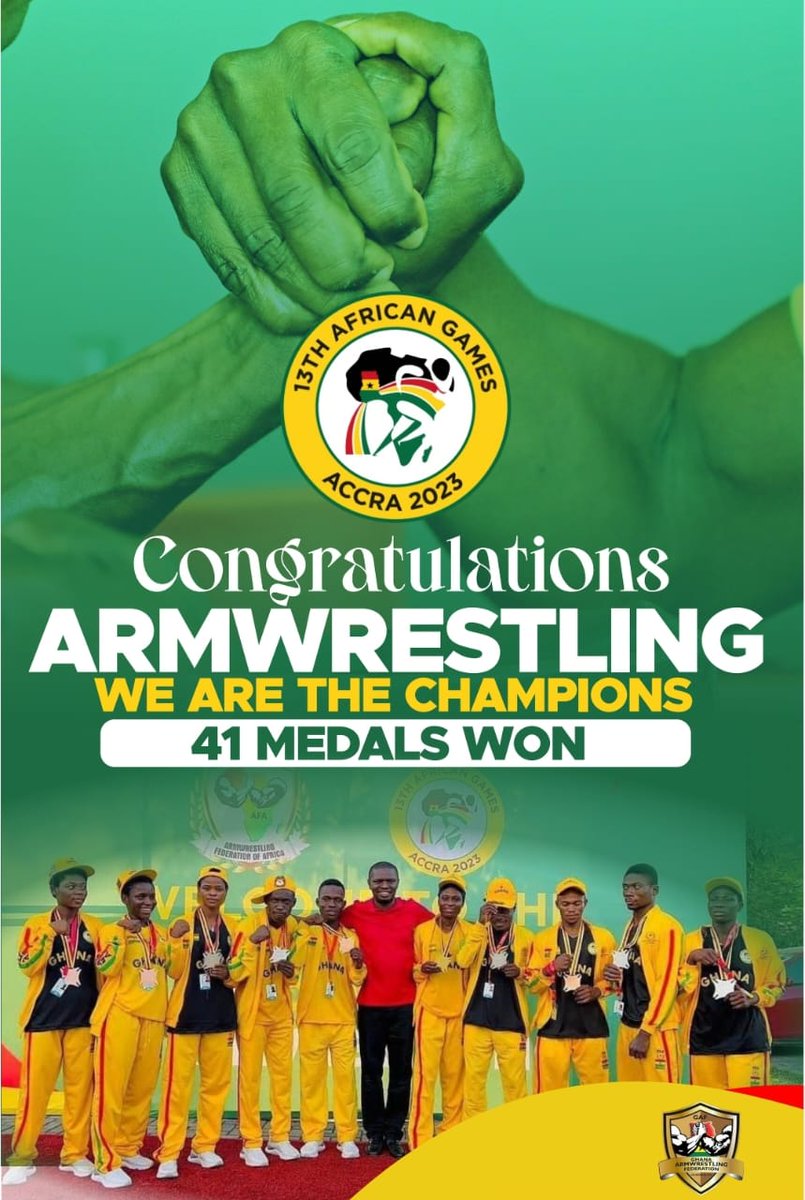Exactly a month today, the result oriented National #ARMWRESTLING Team (Golden Arms) won an unprecedented 41 medals for Ghana in the All African Games. We're happy with what we could do. Our Focus is a Training Center, Development & Participation, Employment for our Athletes