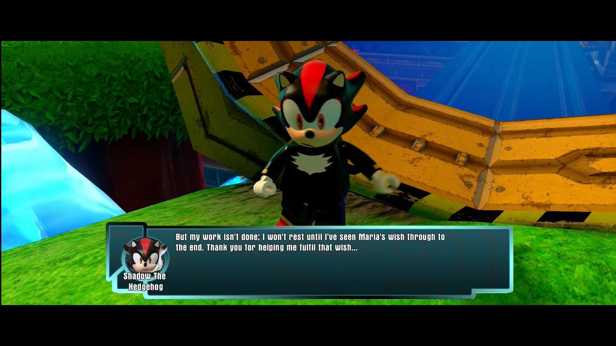 In Lego Dimensions, Shadow the Hedgehog ponders what does it mean to 'bring hope to humanity', as per Maria's wish. He decides that the best way to go about this is to create beautiful flower arrangements. After helping him, he declares he will continue until his promise is met.