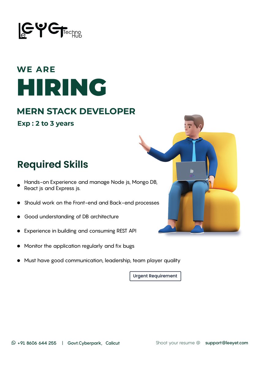 We're on the lookout for a talented and passionate MERN Stack Developer to join our dynamic team. If you have a knack for building high-quality web applications and are eager to tackle challenging projects we want to hear from you
#mernstackdeveloper #WebDevelopmentJobs #hiring