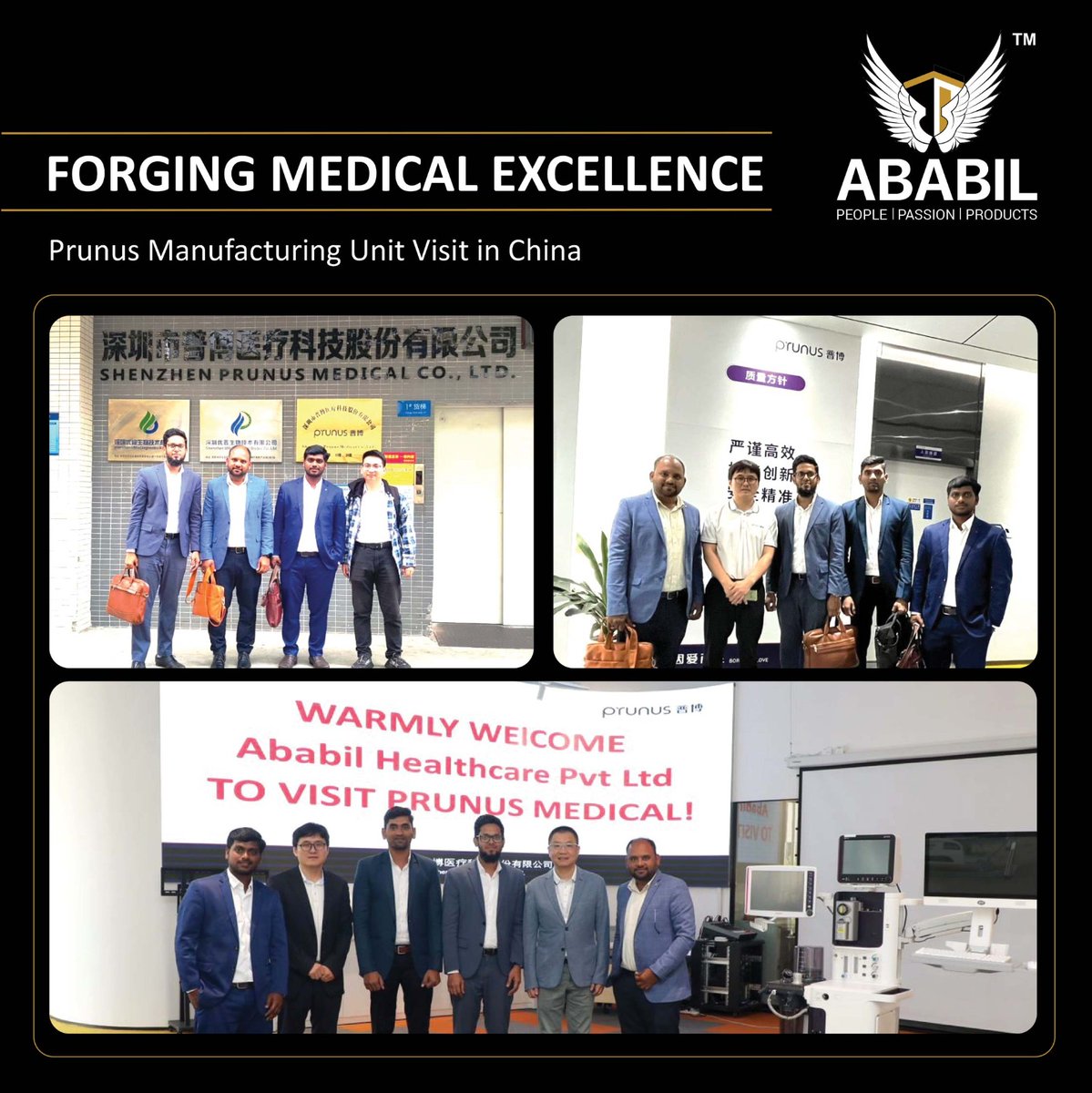 🌟 Forging Medical Excellence: Prunus Manufacturing Unit Visit in China.

#AbabilHealthcare #InnovationInCare #MedicalExcellence #Prunus #HealthcareSolutions #Medicalequipments #Anaesthesiamachine #Medicaldevices #China #Hospital #Doctors #Healthcare