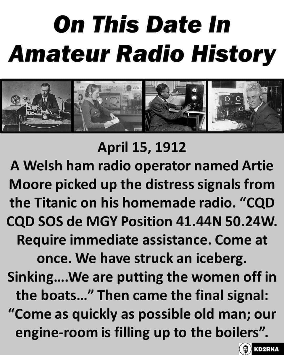 The Marconi station onboard the 'MGY' vessel, the radio callsign of 'Titanic' had an emitting power of 5 kW and worked on the frequency of 500 kHz (600 meters) and could switched to 1 MHz (300 meters).