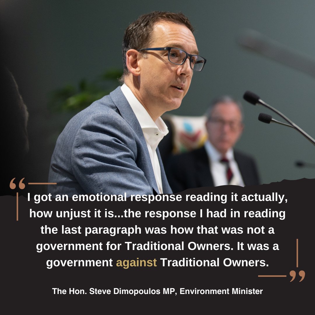 Environment Minister Steve Dimopoulos told Commissioners of his response to a 1993 departmental memo describing how government would 'effectively extinguish Native Title' by proceeding with the Victorian Plantations Corporation Act 1993. #Truthtelling #Environment #Minister