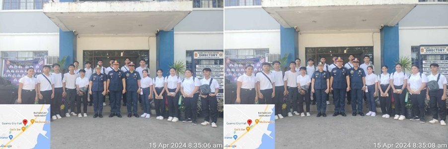 PMAJ DENNIS PEÑAS TANO, Officer-In-Charge together with PMAJ EURIDECY DESPI REVILLAS,DCOP Admin/ WCPD/CCAD PCO,PCPT JOSEPH ROA CAGBABANUA, Operation/Supply PCO and Students of Ozamiz City National High School took pose during the 1stday of immersion at Ozamiz City Police Station.