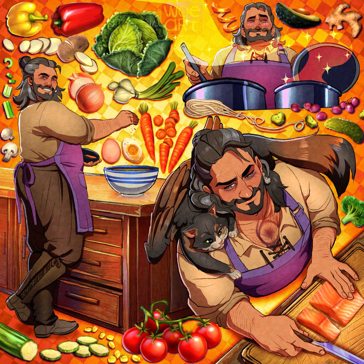 WoeArt's tweet image. gale dinner 🥬🫑🥕🧅🥑🥦🍅🥒🫚🌽🍄🥔