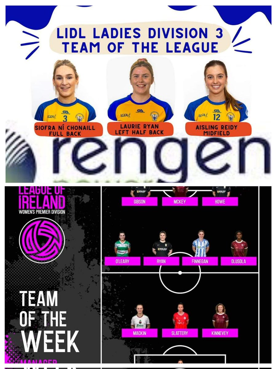 Not a bad week for @LaurieRyan2! Named on the Lidl Ladies Division 3 Team of the League (along with 5 of her @Clarelgfa team mates) and on the League of Ireland Team of the week!!! Fair play Laurie!!👏👏💛💙⚫🔵💛💙