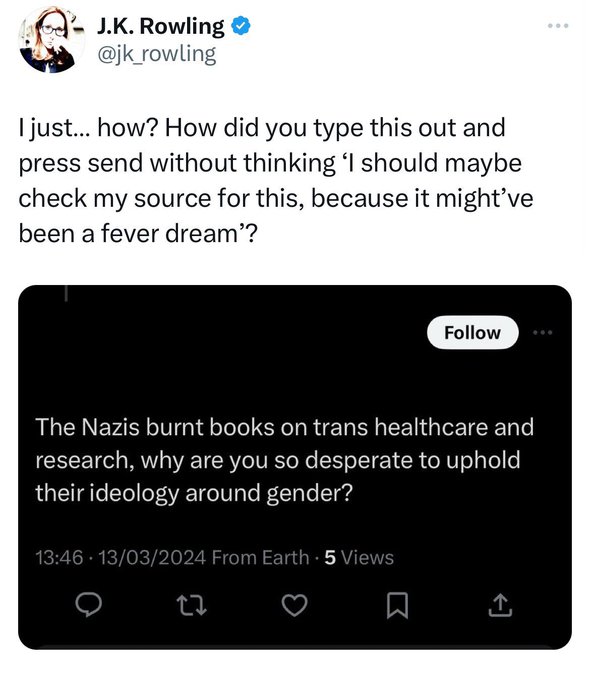 Nicholasvanj's tweet photo. I know this is doing the rounds, but JK Rowling is leveraging her wealth to silence people rightly calling her a Holocaust denier with lawyers. JK Rowling is a Holocaust denier, and being rich should not give you a free pass to abuse people. https://t.co/dTJNLQ4On4