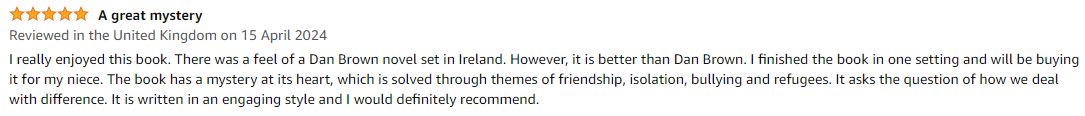 Relieved that my new book's first review on Amazon was a positive one. 'Better than Dan Brown' - I'll take that!