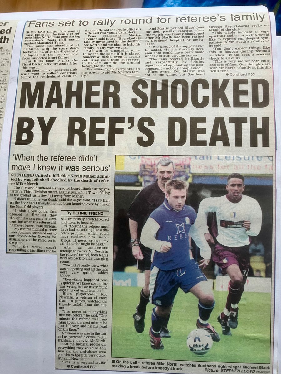 On this day in 2001, Roots Hall witnessed its saddest day. If the East Stand gets rebuilt, it would be a lovely tribute to see a new Mike North treatment room as part of the revamp. Thoughts & prayers with his family today 🙏🙏🙏 #Southend #Shrimpers #ThirdDivision @Essex_Echo
