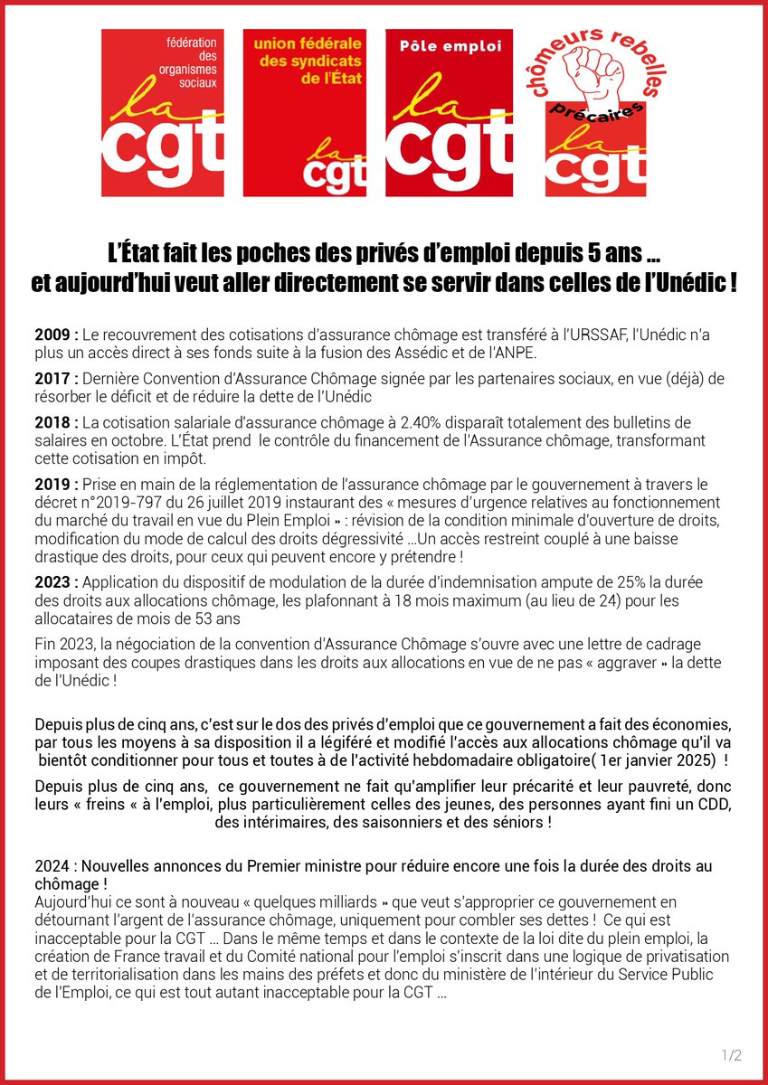 G_Bourdic's tweet image. Appel de la @FnposCGT @UFSE_CGT @CGT_pole_emploi @CNTPEP_CGT 
📢 S’attaquer aux #chômeurs, c’est s’en prendre à l’ensemble du monde du travail. Construisons toutes et tous ensemble une riposte commune !
@lacgtcommunique @FranceTravail @UNmissionlocale @Cheops @Capemploi_ @unedic