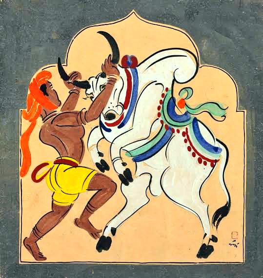 Remembering #NandalalBose, one of the Pioneers of Modern Indian Art on his Death Anniversary. 💐🙏 This Painting of a 'Bull Fighter', 1937 was sold at approx. $150K at @ChristiesInc auction. Commissioned by Gandhi Ji for the @INCIndia meeting 1938, Haripura.