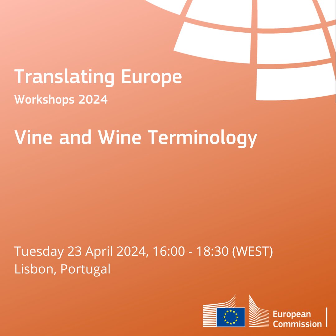 Join the #TranslatingEurope Workshop on Vine & Wine Terminology in Portugal 🍷🌿. Learn languages and boost your knowledge about growing and production processes. Gain insights from DG Translation's internal work. 📅 23 April 2024⁣⁣⁣ 🔗 europa.eu/!XpvKKM ⁣#TEW #xl8