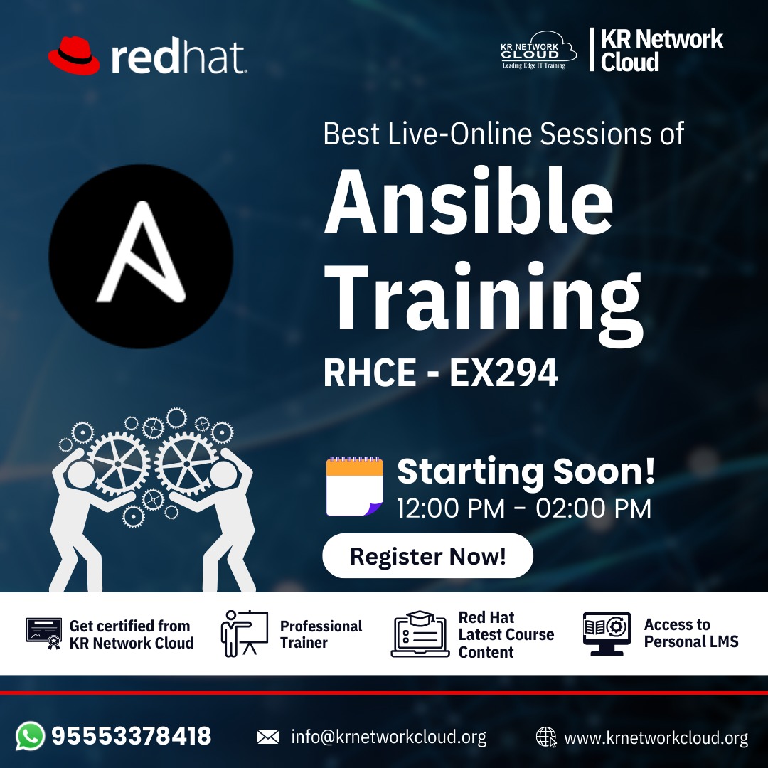 Ready to level up your IT career? Join KR NETWORK CLOUD for our Ansible course and gain hands-on experience in deploying and implementing playbooks. #RedHat #ITTraining

Contact Us:
📞 +91 9555378418 (Call/Whatsapp)
🌐krnetworkcloud.org/course/redhat-…

#Ansible #Training #KRNetworkCloud