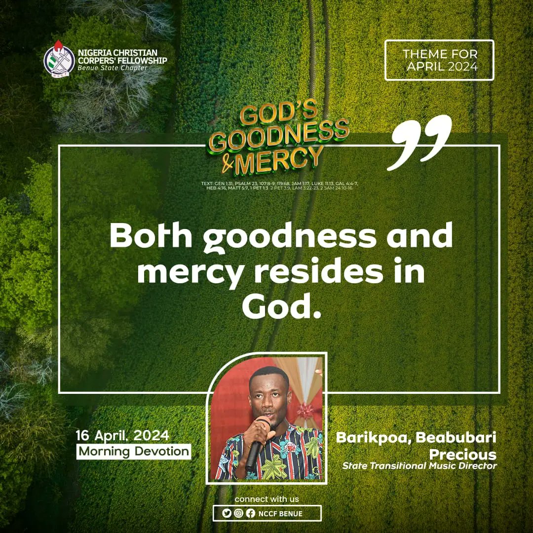 The goodness and mercy of God are ever sure!🔥

#NCCF
#Nccfbenue
#NCCfamily
#nccfservice
#Nccfnational
#JesusCorper
#nccfbenuedevotions
