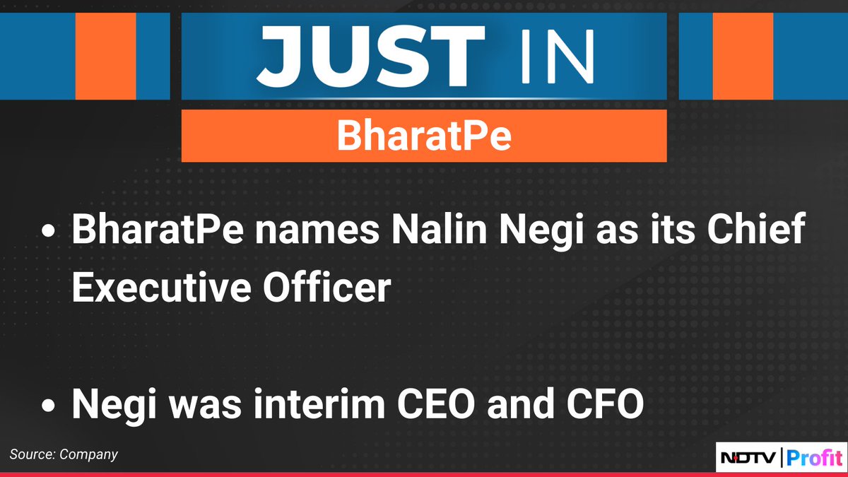 #BharatPe names Nalin Negi as its Chief Executive Officer.

For the latest news and updates, visit ndtvprofit.com