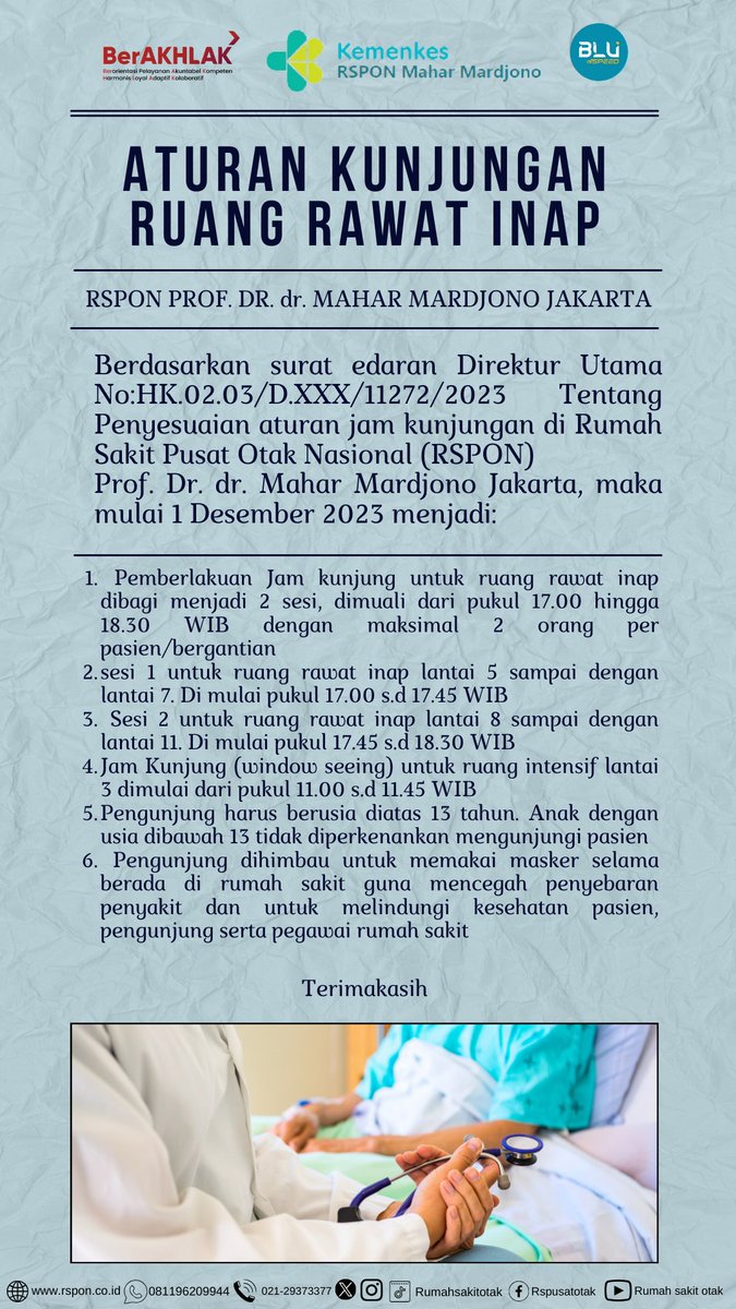rsponjakarta's tweet photo. Pemberitahuan Jam Kunjung Rawat Inap RSPON #sobatotak #rspon #jadwal https://t.co/bIRc4hpDtd