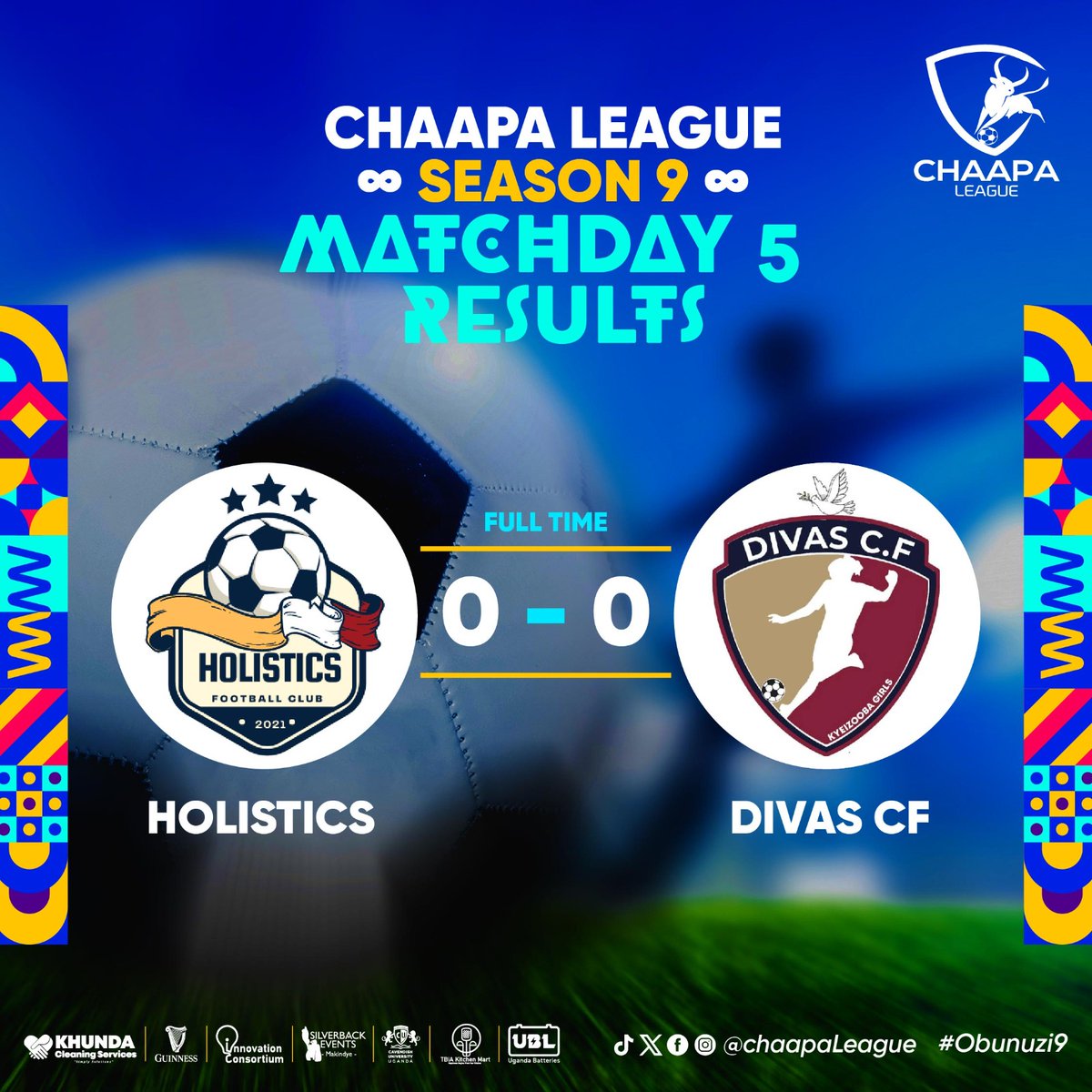The ladies had nothing to separate them as they settled for a 0-0 draw! @CfDivas and @holisticsfc #Obunuzi9 #Chaapaleague9
