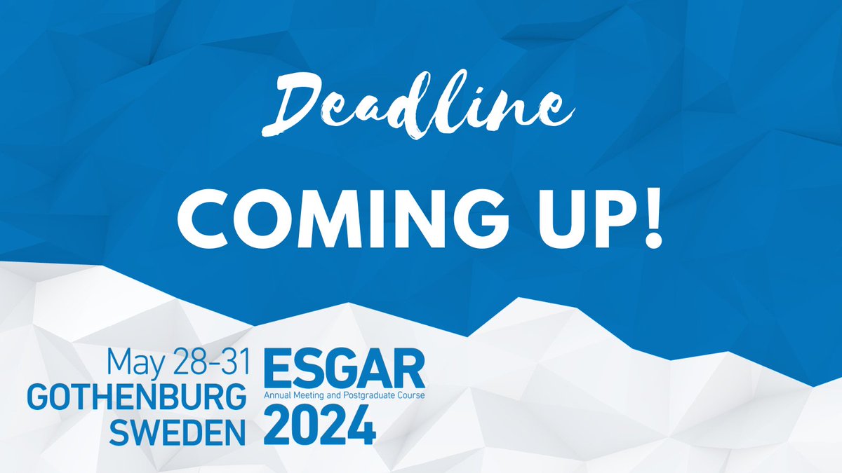 The next registration deadline is approaching fast. Register by Wednesday, April 24 to take advantage of our reduced fees, they are available for a few more days only: esgar.org/annual-meeting… #registernow #esgar2024 #esgargoessweden