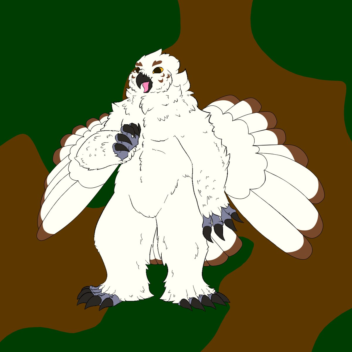 Vhoon, my Owlkin Assassin Archer. They're chubby and based on a Snowy Owl. 5ft tall, 7lbs, 36 years old. Favorite color is brown. Wears brown and green clothing, hence the background. Currently level 2!