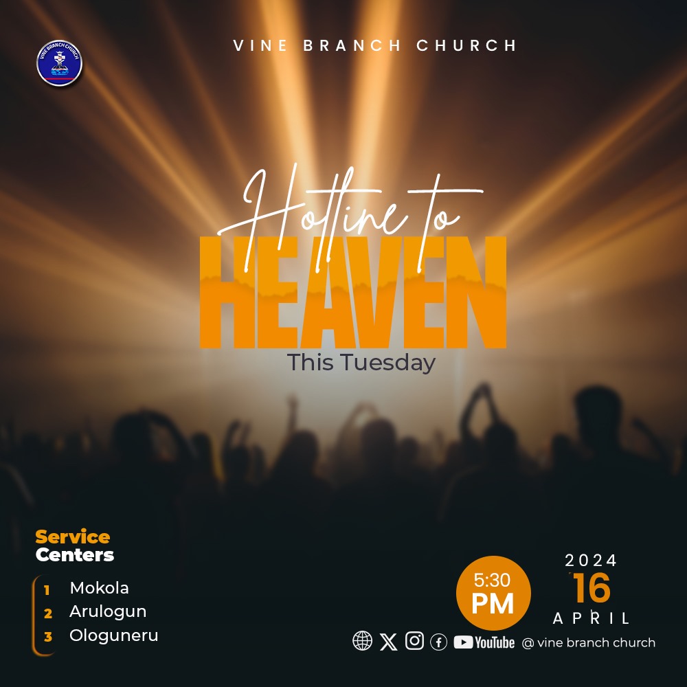 It’s a divine connection 
It’s a Hotline to Heaven 
it's a harvest of miracles. 

Don't miss out!

Today  @ 5:30pm!

#HotlineToHeaven
#VineBranchChurch
#VBCservice