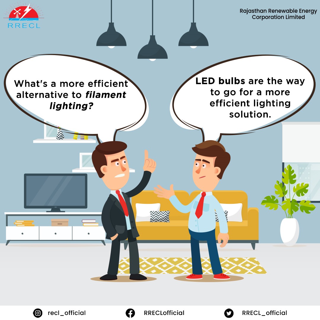 Switching to LED bulbs provides a more efficient alternative to filament lighting.🔆 Brighten up your surroundings while reducing energy consumption!⚡ #EnergyEfficiency #Sustainability #RRECL #NewRenewableEnergy #SwitchToRenewableEnergy #CleanerRajasthan @mnreindia
