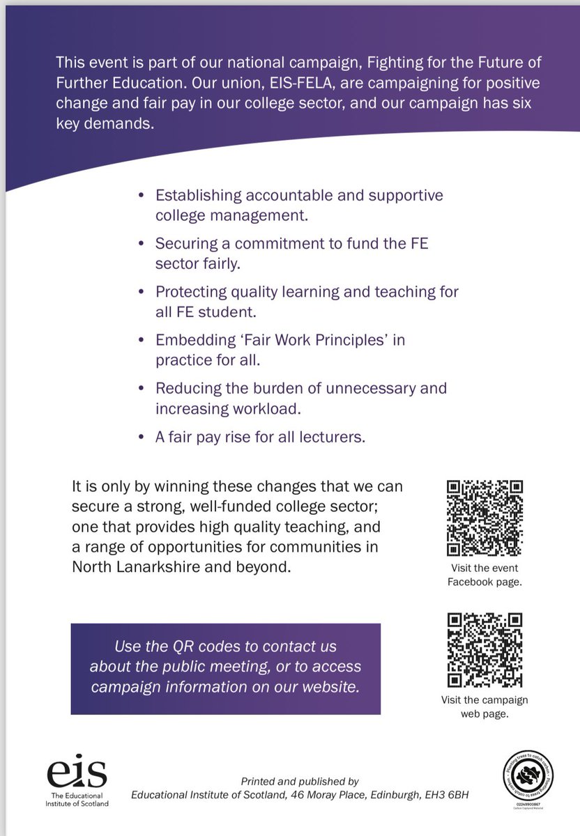 Join our public meeting 🗓️Thursday 18th April 🕡6.30pm 📍St Patrick’s Church Hall, Coatbridge ML5 3H8 #FightingForFE