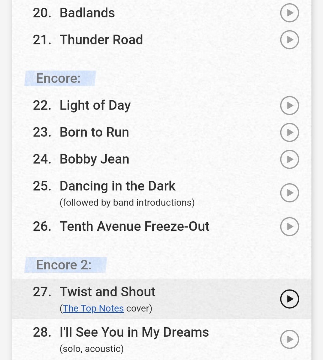 The setlist from the show in Albany (NY), April 15th 2024 Adam Raised a Cain made its tour debut!🤩