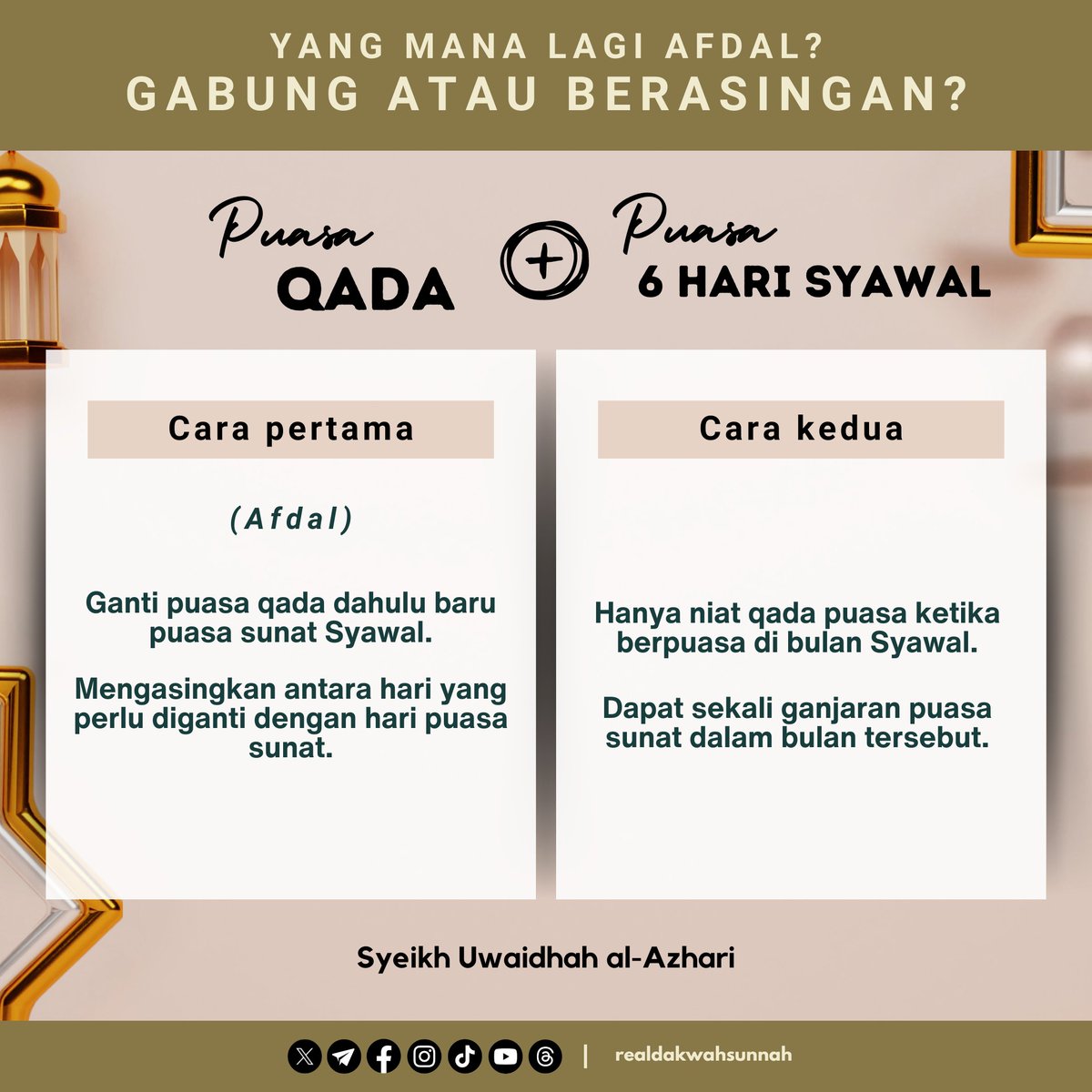 dakwahsunnah_'s tweet photo. Yang mana lagi afdal?
Nak gabung puasa ke atau buat berasingan?
Jom share supaya ramai tahu ada dua cara untuk puasa 6 hari Syawal.
#komikdakwah #dakwahsunnah #islam #puasa6 #syawal #afdal #puasaqada https://t.co/acLCDoEDnz