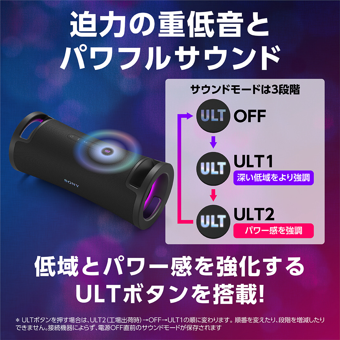 【新商品】
ソニー「ULT POWER SOUND」（アルトパワーサウンド）シリーズ
ワイヤレスポータブルスピーカー
『ULT FIELD 7(SRS-ULT70)』

発売日：2024年5月24日（金）
ソニーストア販売価格：66,000円(税込)
商品詳細こちら
x.gd/wsyQs

#SONY #ULTFIELD7 #SRSULT70