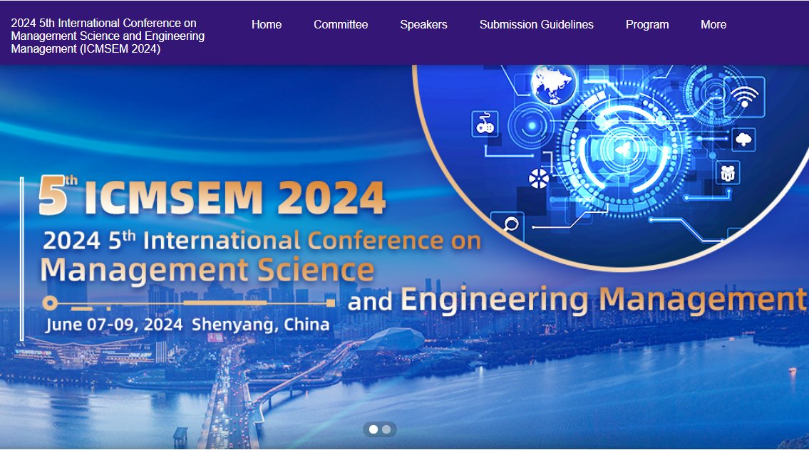 2024 5th International Conference on Management Science and Engineering Management(ICMSEM 2024) will be held in in Shenyang, China on June 7-9, 2024.

Conference Webiste:
ais.cn/u/uemuyy

Invitation code: AISCONF

#conference #CFP #ManagementScience #EngineeringManagement