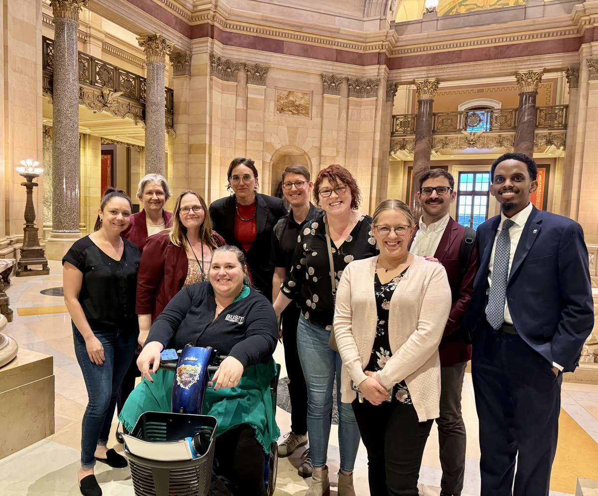 Thank you <a href="/PeterFischerMN/">Peter Fischer</a>, <a href="/JessHansonMN/">Jess Hanson</a>, <a href="/RepKimHicksMN/">Representative Kim Hicks</a> and all the other disability justice advocates supporting the elimination of subminimum wage for people with disabilities. On to conference committee! #mnleg