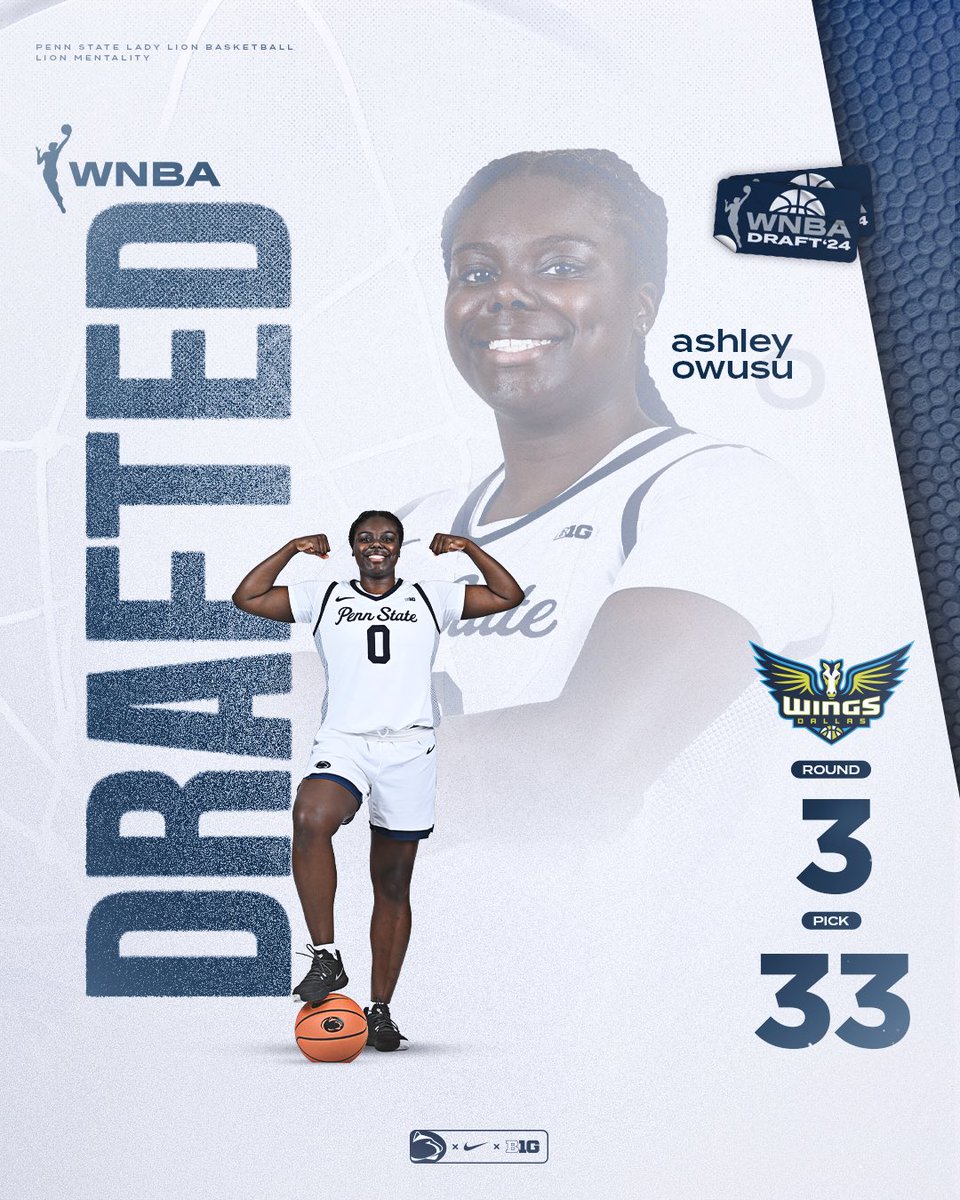 With the 33rd pick in the 2024 WNBA draft, the @DallasWings select @Ashleyyowusu15 ‼️ #LionMentality #WeAre