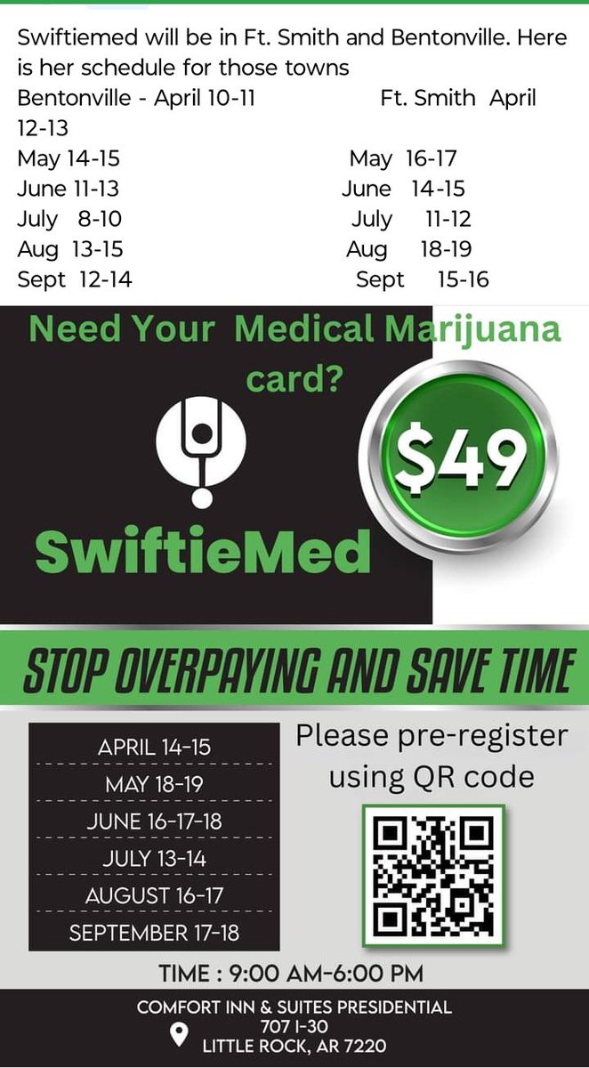 Thank you DR Mary Clifton for helping Arkansans with renewal and new medical marijuana cards for the same low price of 49.00 see you next month