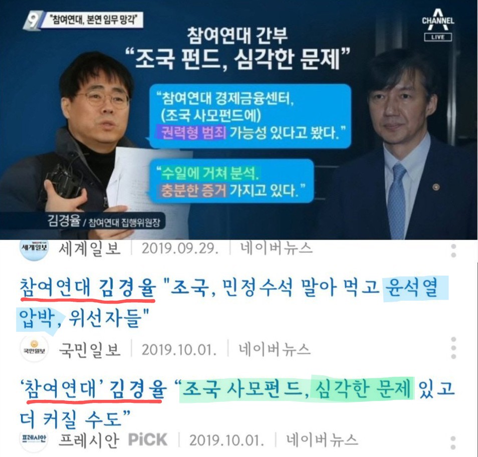 이른바 <조국사태>의 시작.. 한동훈과 합을
맞춘 참여연대 회계사 김경률이 검찰로 부터
넘겨받은 엉터리 '사모펀드' 자료로 조작됐다