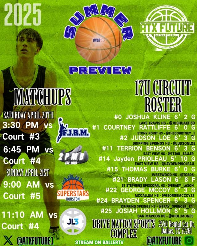 17U schedule for this weekend @TexasHoopsGASO tournament in Dallas.