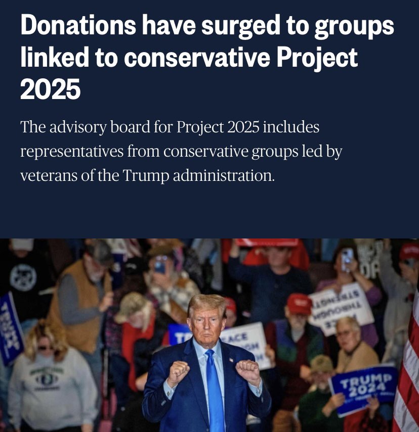 Project 2025’s board of organizations “includes nearly 40 that have received funding from dark-money groups linked to Leonard Leo, … who influenced the shaping of the [SCOTUS] conservative supermajority under Trump.” 11/17/23 h/t @Thcarter5 1/ nbcnews.com/politics/2024-…