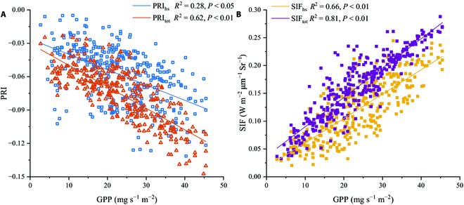 PPhenomics's tweet photo. Integrating solar-induced chlorophyll fluorescence (SIF) and photochemical reflectance index (PRI) enhances crop canopy gross primary productivity (GPP) estimation. Two-leaf model improves accuracy. #RemoteSensing #VegetationMonitoring
Details:https://t.co/pthewdWwbT https://t.co/YRmloJw0Tj