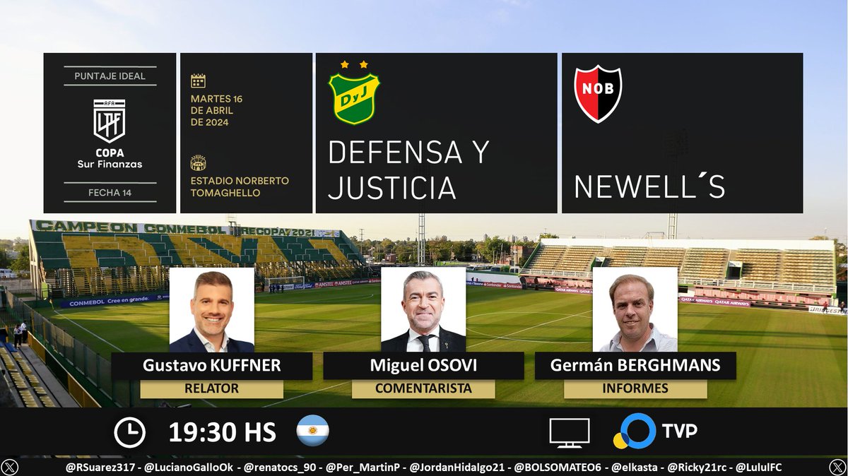 ⚽ #CopaDeLaLiga 🇦🇷 | #DefensayJusticia vs. #Newells 🎙 Relator: @GustavoKuffner 🎙 Comentarista: @MiguelOsovi 🎙 Informes: @gbgerman 📺 @TV_Publica 🇦🇷 🤳 #FútbolATP - @PrensaTVP Dale RT 🔃