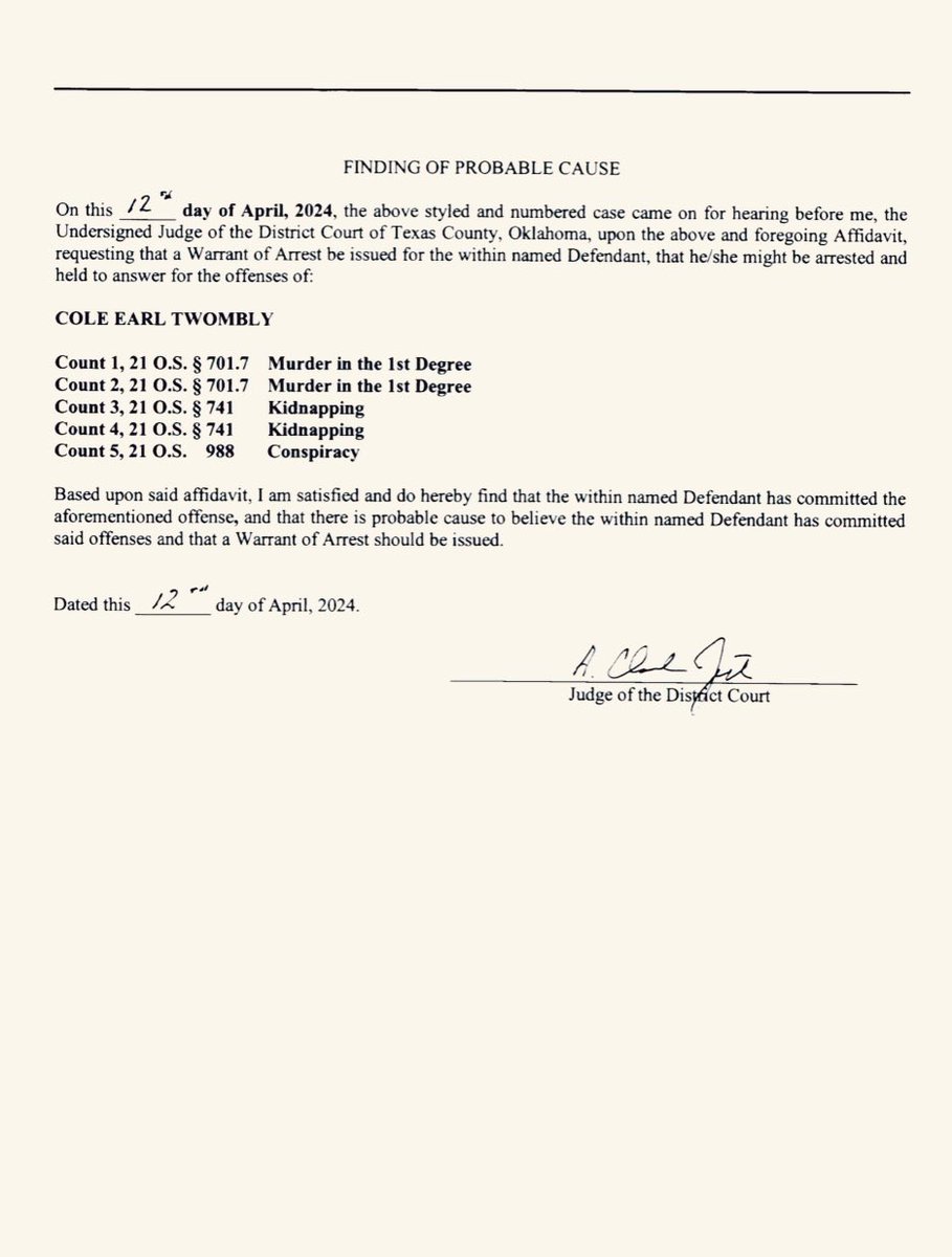 Cole Twomy affidavit in the murders of Veronica Butler, 27, and Jilian Kelley