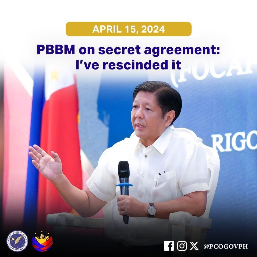 Duterte's agreement is to retain the status quo to keep the peace. Now that you have rescinded it, what exactly will you replace it with that is the opposite of status quo and peace? Sober up Bongbong Marcos . Sober up.