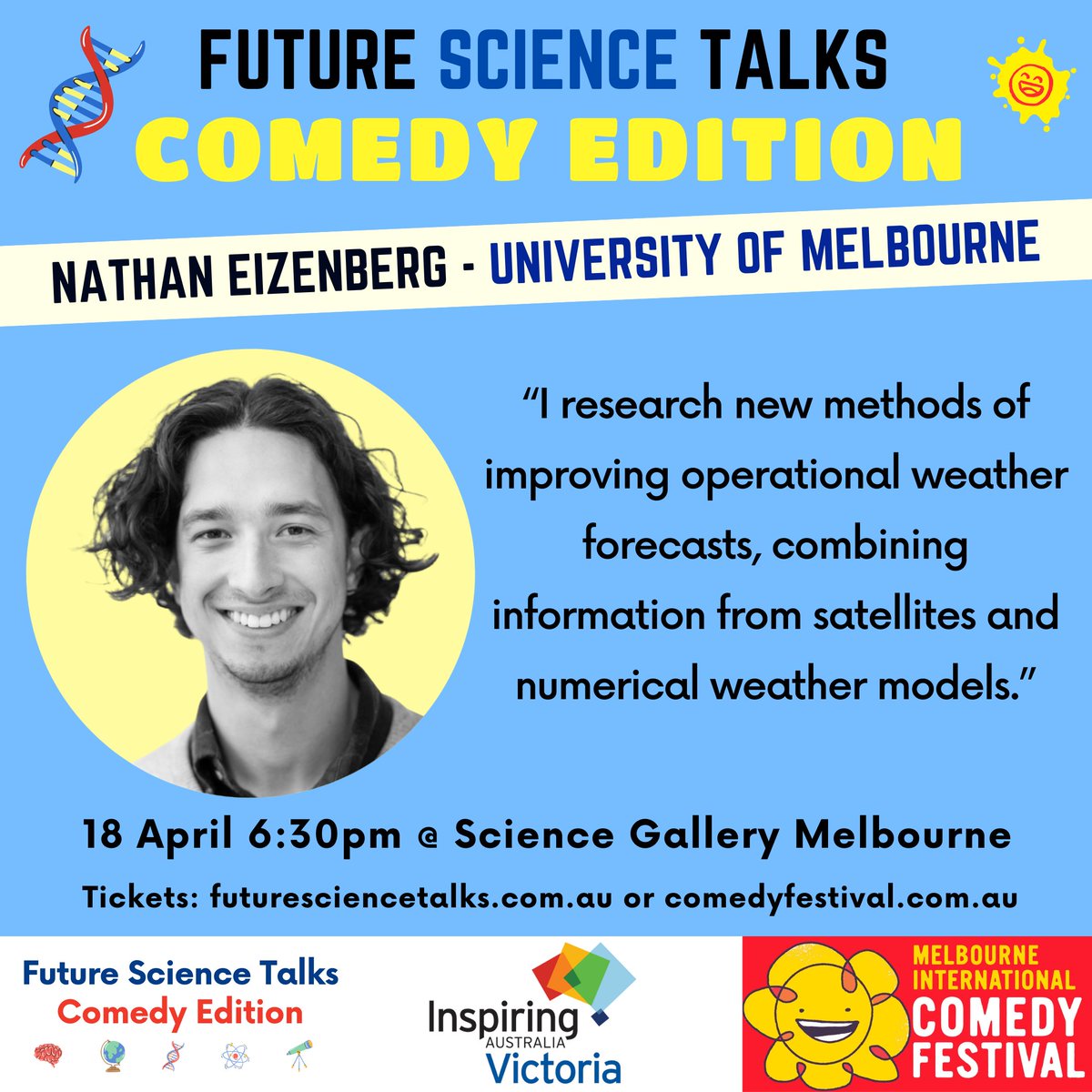 These three awesome scientists will be presenting a 10-minute #ScienceComedy talk at @scigallery on Thursday!

Don't miss them 🙌

More info: comedyfestival.com.au/2024/shows/fut…