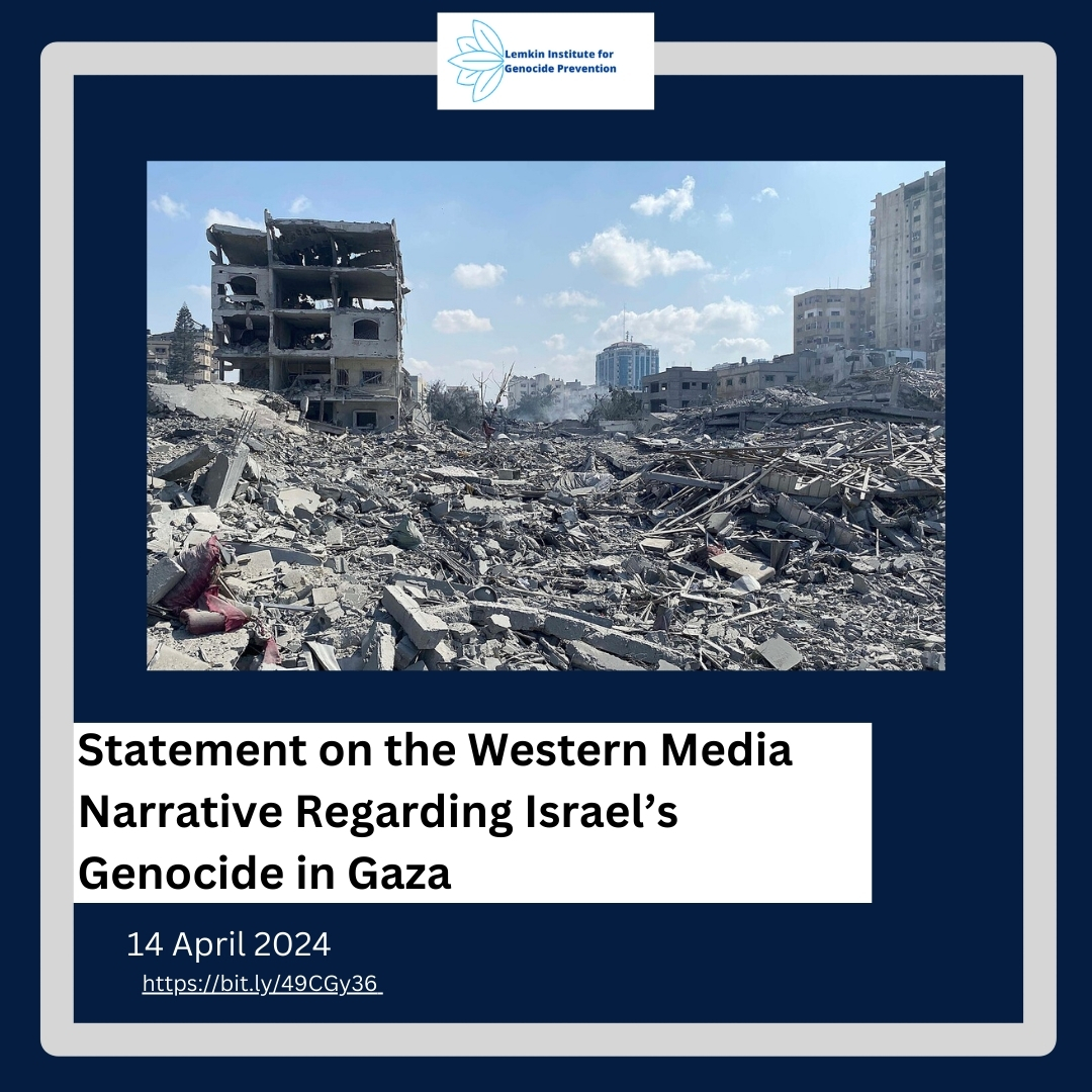 LemkinInstitute's tweet photo. The @LemkinInstitute urges western media outlets to abandon framing that actively shields Israel from responsibility for crimes against the people of #Palestine and to utilize framing that recognizes the binding nature of international law. We are concerned that the western media is becoming complicit in normalizing mass atrocity around the world.

Read the full statement here: https://t.co/m2Da04ZwMl