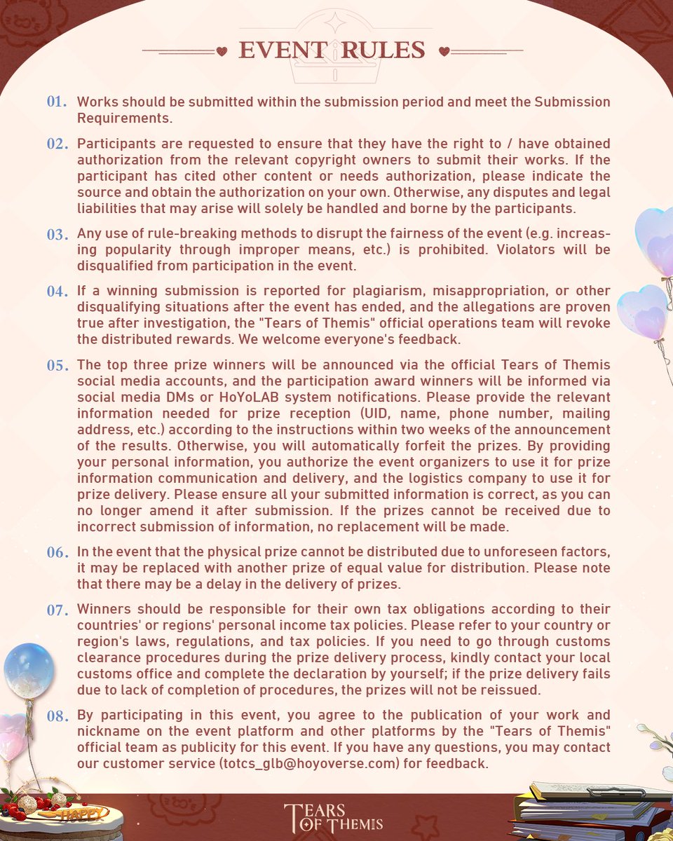 ✦Agelong Affection✦ Artem's Birthday Fan Art Event

🎁 Follow &amp; RP to win a B-Day merch box
🎁 1 Winner｜Ends on 4/21 at 23:59 (UTC+9)

✦ Tag #TearsOfThemis #HBDArtem #FanArt, post your work, and fill in:
forms.gle/TuV8LPV634ArvW…
Or
✦ Submit on HoYoLAB!
hoyo.link/e0LiFBAL