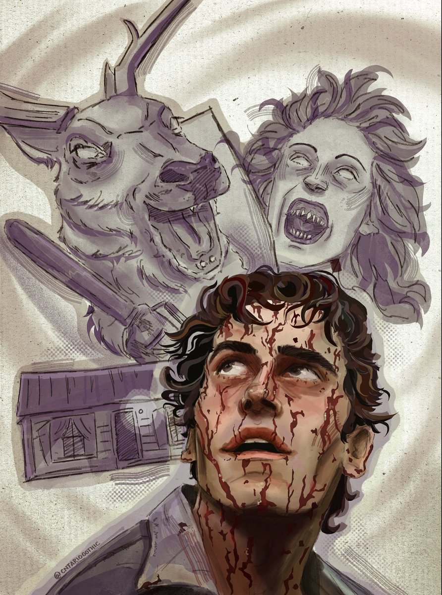 cntariogothic's tweet photo. I’m once again shoving more evil dead 2 art onto the timeline 🩸 https://t.co/Xo4LZQFcO8