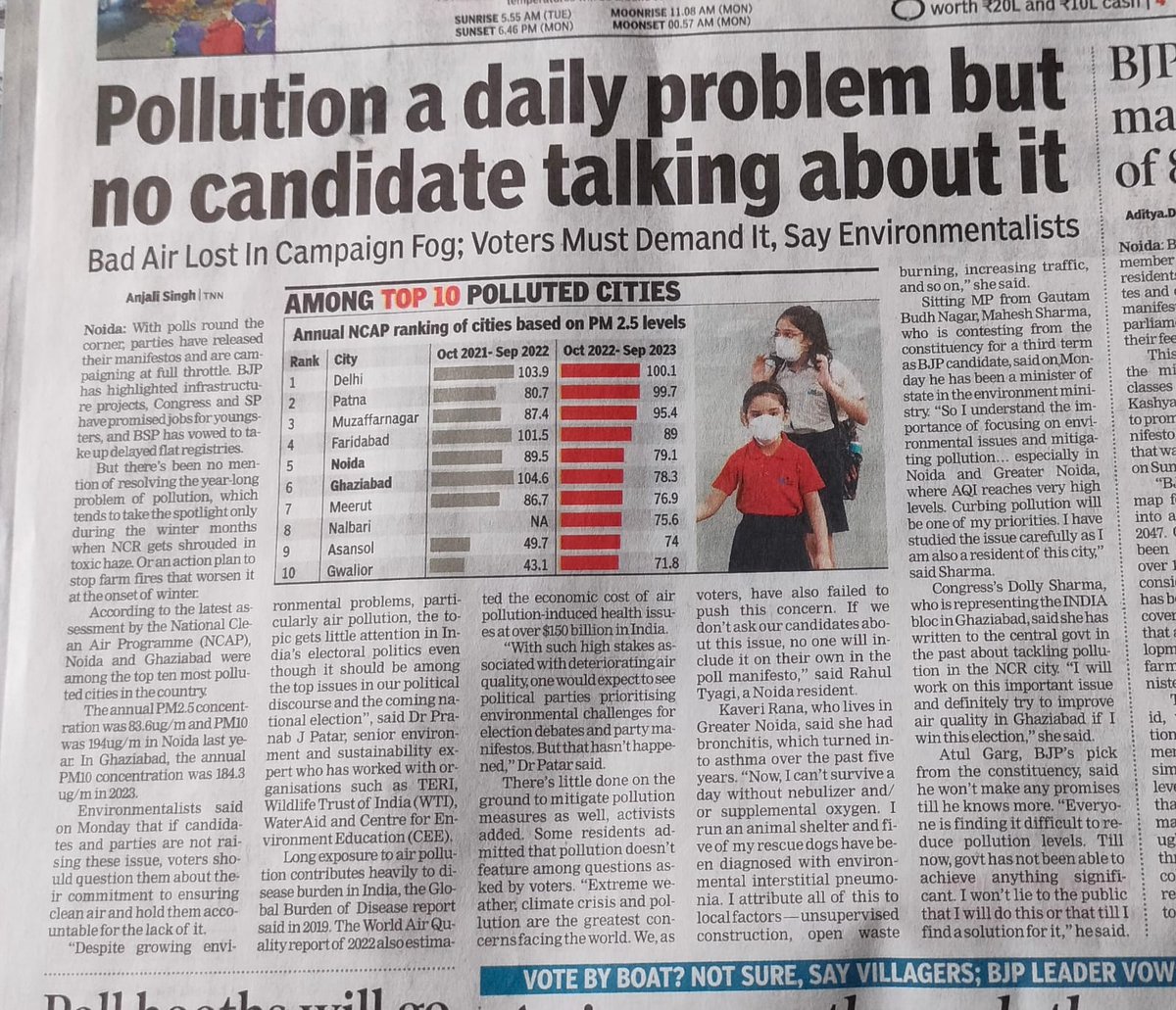 Campaign at full throttle, but (poll)ution not on parties’ agenda. timesofindia.indiatimes.com/city/noida/pol… @maheshsharmaBJP @AtulGargBJP @PJP_2013 #LokSabhaElection2024 #LokSabhaElections