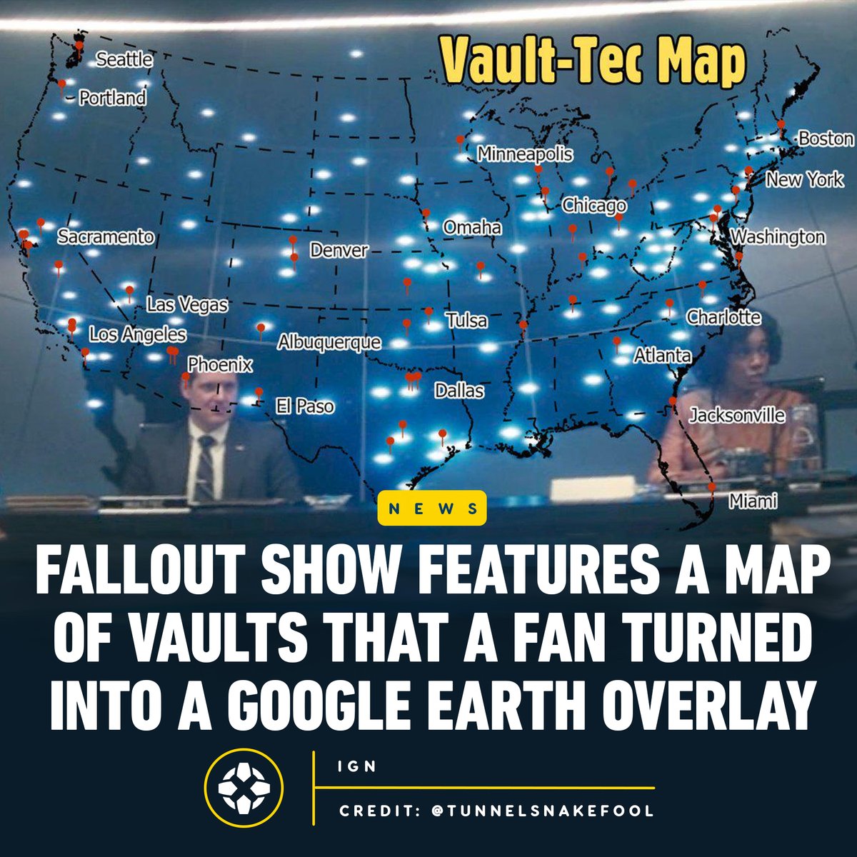 Find out if there's a Vault-Tec survival shelter near you thanks to a fan's interactive Google Earth overlay created using a map from the Fallout TV show. bit.ly/3W0rfOO