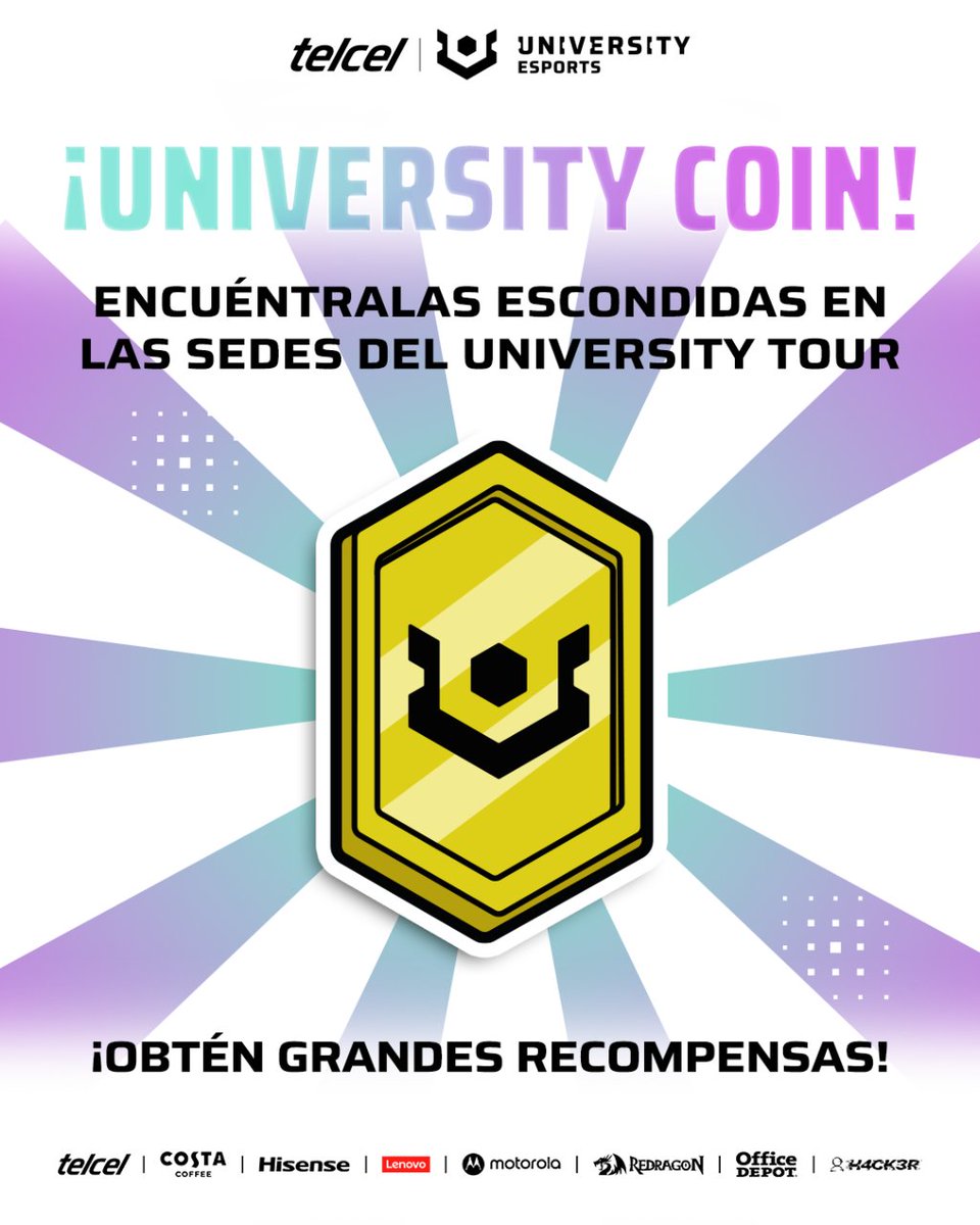 UniEsportsMX's tweet photo. 🚨¡Atención Gamers! 🚨
Habrá 3 #UniversityCoin escondidas en cada sede del tour. 😱

🔍 Sigue nuestras pistas en Stories.
📸 Tómate una selfie con la moneda, etiquétanos y usa #UNIVERSITYCOIN para ganar.
🏆 Reclama tu premio con nuestro staff. https://t.co/KogJKXGOPK
