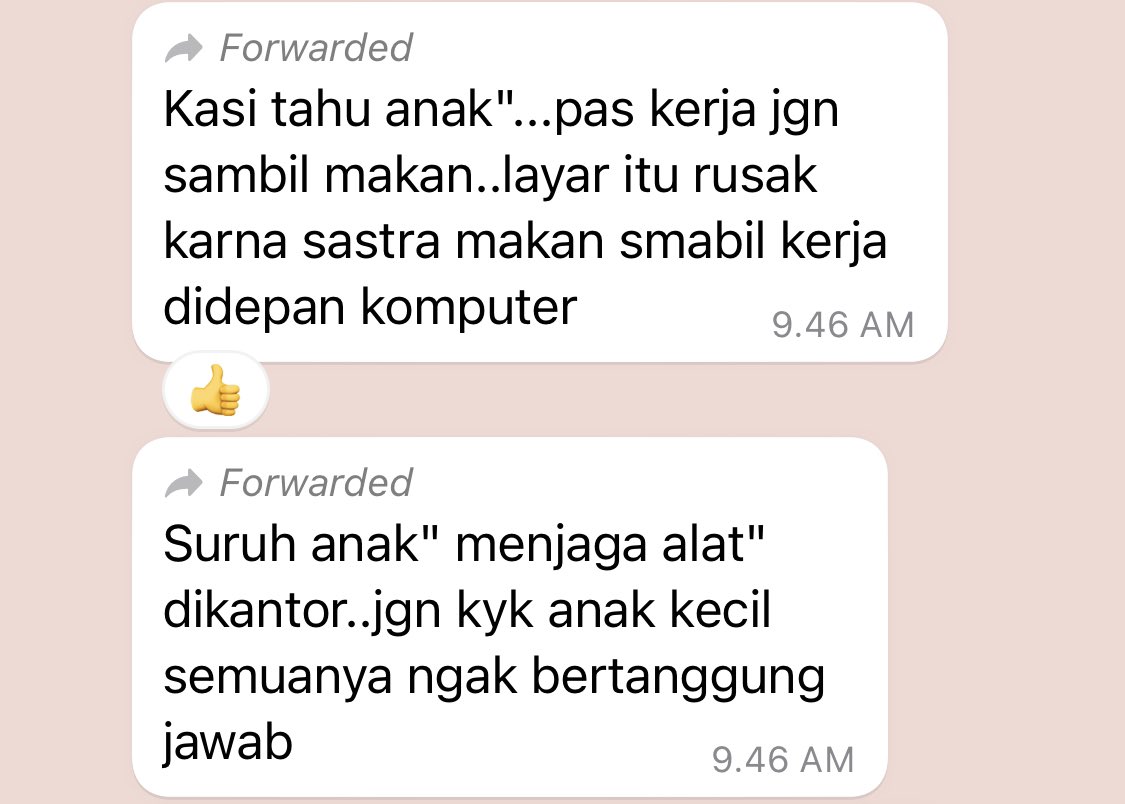 sastraOREO's tweet photo. baru tau ada manager negur bawahannya dengan cara FW chat owner ke grup kita dng caption “Semuanya harap membaca ini!!!” 😥 https://t.co/cADqzqKyN3
