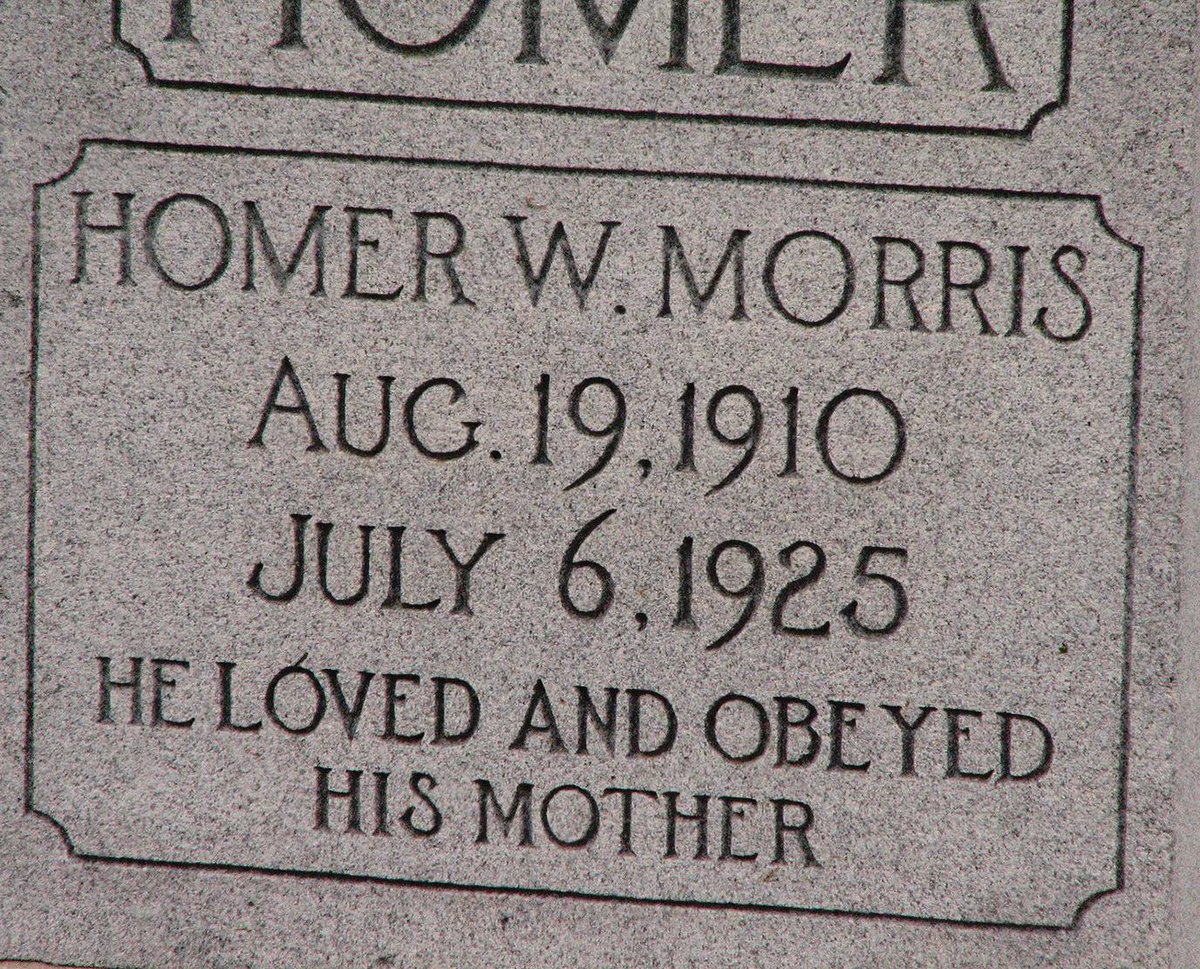 Let me try that again. Traces of Texas reader Robin Reilly was kind enough to send in this photo of a tombstone that she took in Austin's Oakwood cemetery. I'm touched by the inscription. Homer W. Morris was a good boy who loved and obeyed his mother. Thank you, Robin!…