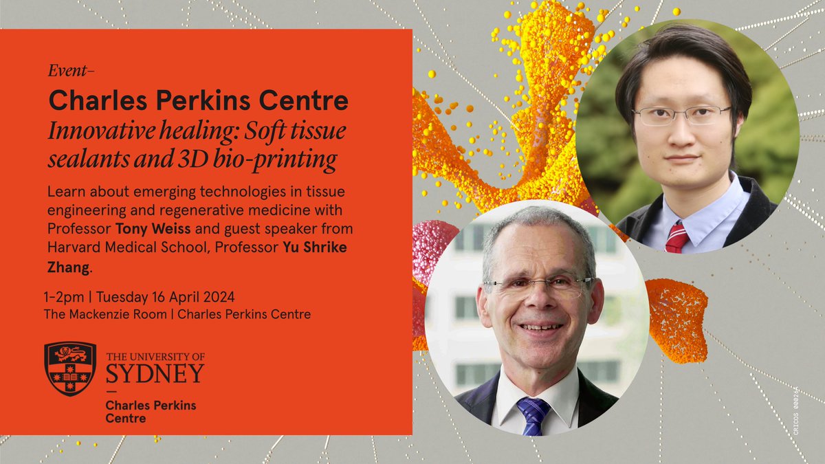 Today: the first CPC Talks for 2024 with our stellar speakers Prof Tony Weiss + Prof @shrikezhang from @Harvard 'Innovative healing: Soft tissue sealants and 3D bio-printing' 📅 1-2pm Tuesday 16 April 📍 The Mackenzie Room L6 CPC 🎟️ Register: bit.ly/4avsJVs
